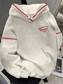 SHEIN LUNE 女士圆领“妈妈”英文印花设计短款长袖卫衣，休闲通勤校园风，适合居家、外出、约会、日常穿着，秋冬