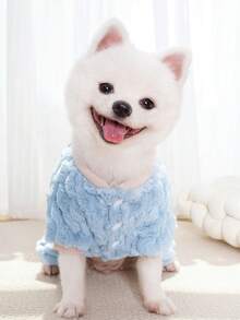 PETSIN 1 件蓝蜂宠物连体衣，带牵引扣，适合秋冬外出，防风，厚实保暖的宠物服装 - 藍色 - 查看 6