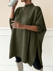 EURMUSE Áo chui đầu tay lửng cổ tròn màu trơn cỡ lớn cho nữ - xanh quân đội - Xem 7