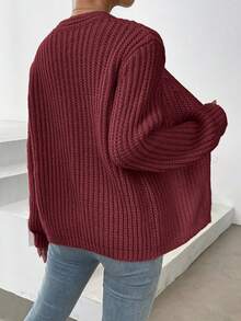 EURMUSE Áo khoác cardigan dệt kim tay loe trễ vai màu trơn thường ngày cho nữ - Rỉ Nâu - Xem 2