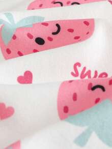 Cozy Pixies Baby Girl Strawberry Pattern Knitted Soft Crew Neck Long Sleeve Romper With Pants, Thickened Strawberry Print Jumpsuit, Thermal Lined Jumpsuit