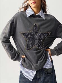 Bohemela Sudadera holgada de punto de cuello redondo de unicolor casual para mujer, ropa de otoño e invierno