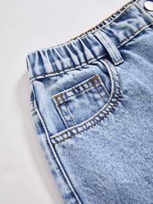 Sparklyn Teen Girl Butterfly Embroidery Pocket Casual Straight Leg Jeans Jeans With Bows - Light Wash - View 7