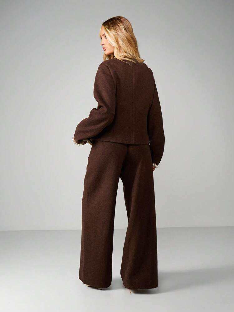 MISSGUIDED Ensemble coordonné de blazer avec garniture de perles et pantalon large pour l'automne et l'hiver au bureau