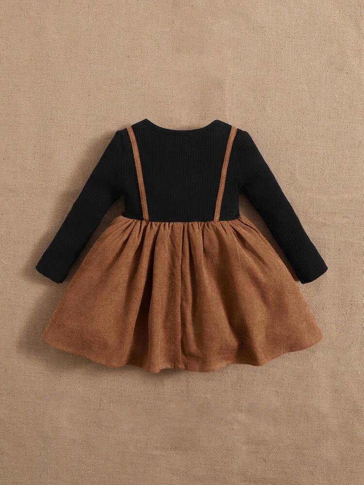 SHEIN Baby Girl Colorblock Bow Decor Dress, Cute & Sweet