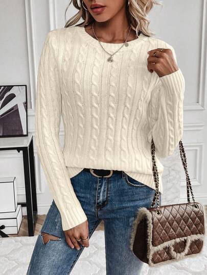 EMERY ROSE Casual Solid Color Crew Neck Sweater, Autumn