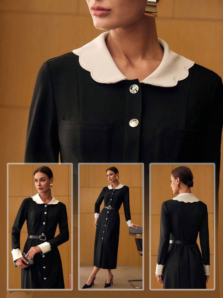 BUTTON UP BELTED DRESS