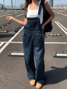 DAZY 女士宽松休闲牛仔背带裤 Y2k - 藍色 - 查看 3