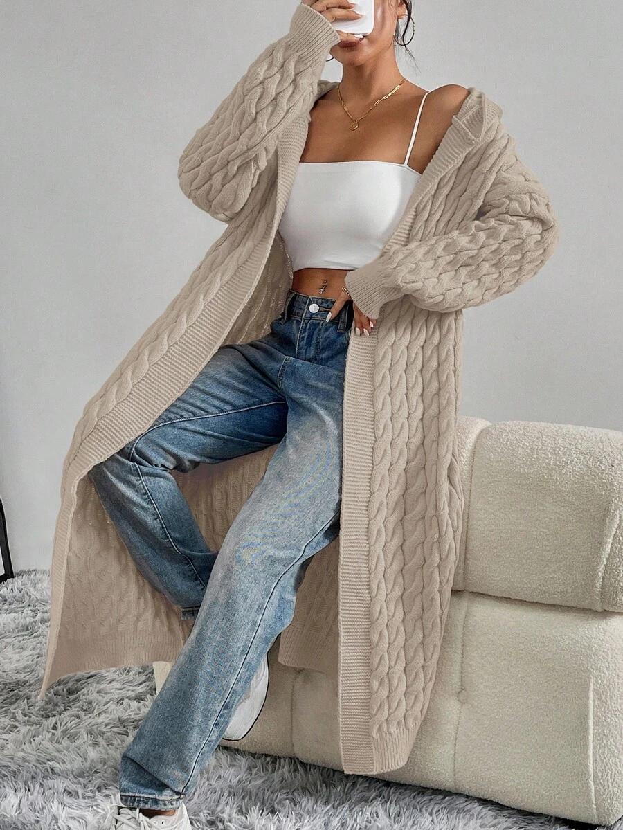 SHEIN Unity Elegante y versátil cárdigan de punto trenzado para otoño/invierno - Marrón Mocha - Ver 1