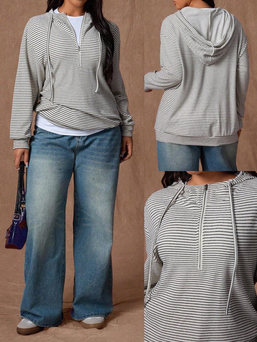 Rustia بلوزة نسائية كاجوال فضفاضة مريحة للخروج والحفلات، ذات أكمام طويلة وشريطية مع كابوشون، مناسبة للخريف والشتاء، مقاسات كبيرة - لون مشمشي - مشاهدة 1