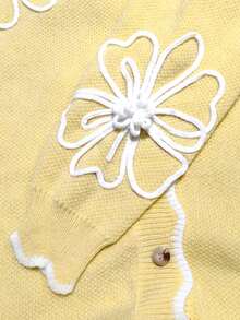 GlowEve CURVE 大码女款铁锈色花卉针织开衫，厚实，V领，色块，百搭，秋冬 - 淡黃色 - 查看 7