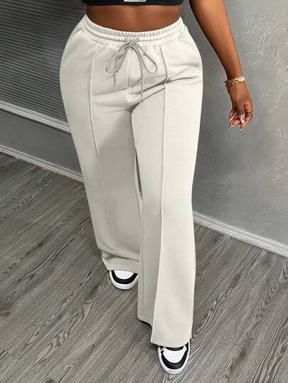 Slaydiva Women's Solid Color Elastic Waist Drawstring Casual Versatile Sports Pants