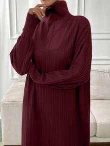 EURMUSE Lange Sweater-Kleider mit Reißverschluss-Details - Bordeaux - Übersicht 4