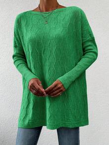 SHEIN Cottnline Women's Solid Color Round Neck Batwing Sleeve Sweater - Green - View 4