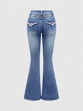 Goth Jeans skinny a vita bassa con ricamo di ali con strass e gamba a zampa
