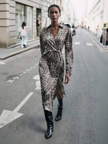 Maija 女士蛇皮印花长袖开衩连衣裙 - 彩色 - 查看 3