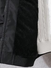 Vacaura 1pc Teens/Youth Solid Color Stand Collar Hooded Padded Coat, Suitable For Winter Casual Outdoor Activities - Black - View 6