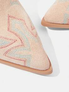 Styleloop Women's Black Patchwork Tall Boots, Western Style Stacked Heel Pointed Toe Boots, Suitable For Party, Christmas, Halloween Outfits - Apricot - View 4