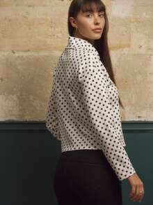lacRébo White Polka Dot Zip Up Sweatshirt, Long Sleeve Polka Dot Top Going Out Chic Fitness Sweatshirt Spring Summer Cosy - Black and White - View 3