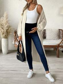 SHEIN Maternity Solid Color Minimalist Everyday Knit Cardigan