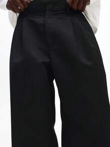 SUMWON Straight Fit Clean Waist Twill Trouser Pants For Everyday Comfort And Style - Black - View 7