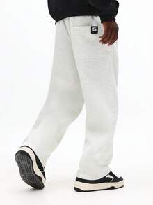 SUMWON Pantalón de chándal de pierna recta con estampado de LA, cintura con cordón casual, ajuste relajado, liso jaspeado - Gris - Ver 2