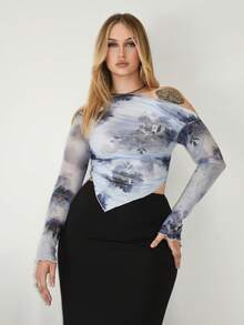 Arliah 女士不对称下摆 T 恤 - 黑色 - 查看 1