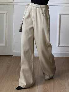 DAZY 女士休闲宽松长款牛仔裤，秋季 - 白色 - 查看 6