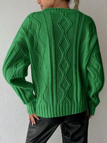 EURMUSE Women's Geometric Pattern Batwing Crewneck Loose Knit Sweater, For Autumn And Winter - Green - View 2