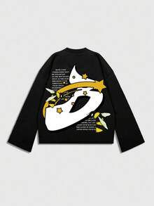 ROMWE MEN Street Life Men's Printed Long Sleeve T-Shirt, Loose Cropped Fit