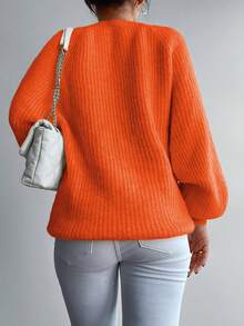 EURMUSE Solid Raglan Sleeve Sweater - Orange - View 2