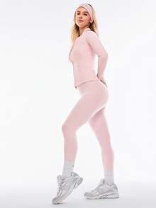 GLOWMODE FeatherFit™-Warm Slim-It It's Chilly Fleece-Lined Slim Fit Long Sleeve Jacket With Thumbholes Autumn Winter Yoga Daily Casual - Baby Pink - View 8