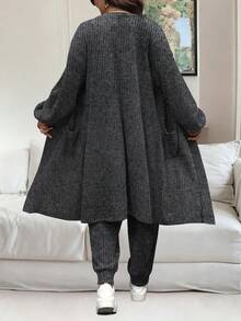 Vionelle Bộ đồ liền thân 2 món thường ngày, áo khoác dài tay trễ vai màu trơn cỡ lớn dành cho nữ, mùa thu - Xám - Xem 2