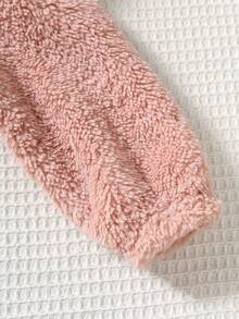 2 件女婴可爱羊毛保暖长袖字母印花连帽衫运动衫和针织打底裤套装，秋冬 - 彩色 - 查看 5