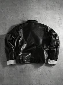 PAVTROS 男士长袖短款拉链PU皮夹克，黑色皮夹克外套，秋冬款