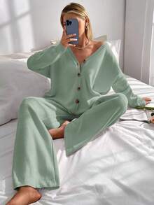 EURMUSE Drop Shoulder Cardigan & Tie Front Knit Pants - Mint Green - View 6