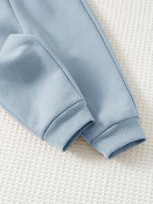 Cozy Pixies 2pcs Baby Boy Cartoon Animal Print Knit Soft Crew Neck Long Sleeve Pullover Sweatshirt And Elastic Waist Jogger Pants Set - Dusty Blue - View 7