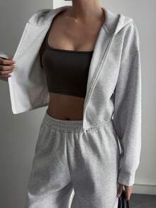 Livesso 2pcs Women Casual Sports Zip-Up Hoodie & Sweatpants Set Lounge Sets For Women