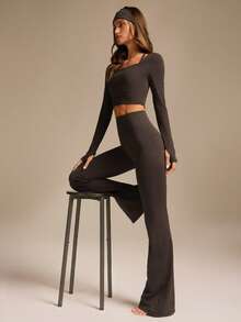 GLOWMODE 35 英寸 FeatherFit™-Warm HeatFlow 柔软保暖凉爽弹力高腰喇叭紧身裤，低冲击瑜伽普拉提工作室日常休闲秋冬