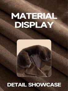 Anewsta 女式仿麂皮翻领双排扣短款夹克（配腰带），秋冬款 - 棕色 - 查看 5