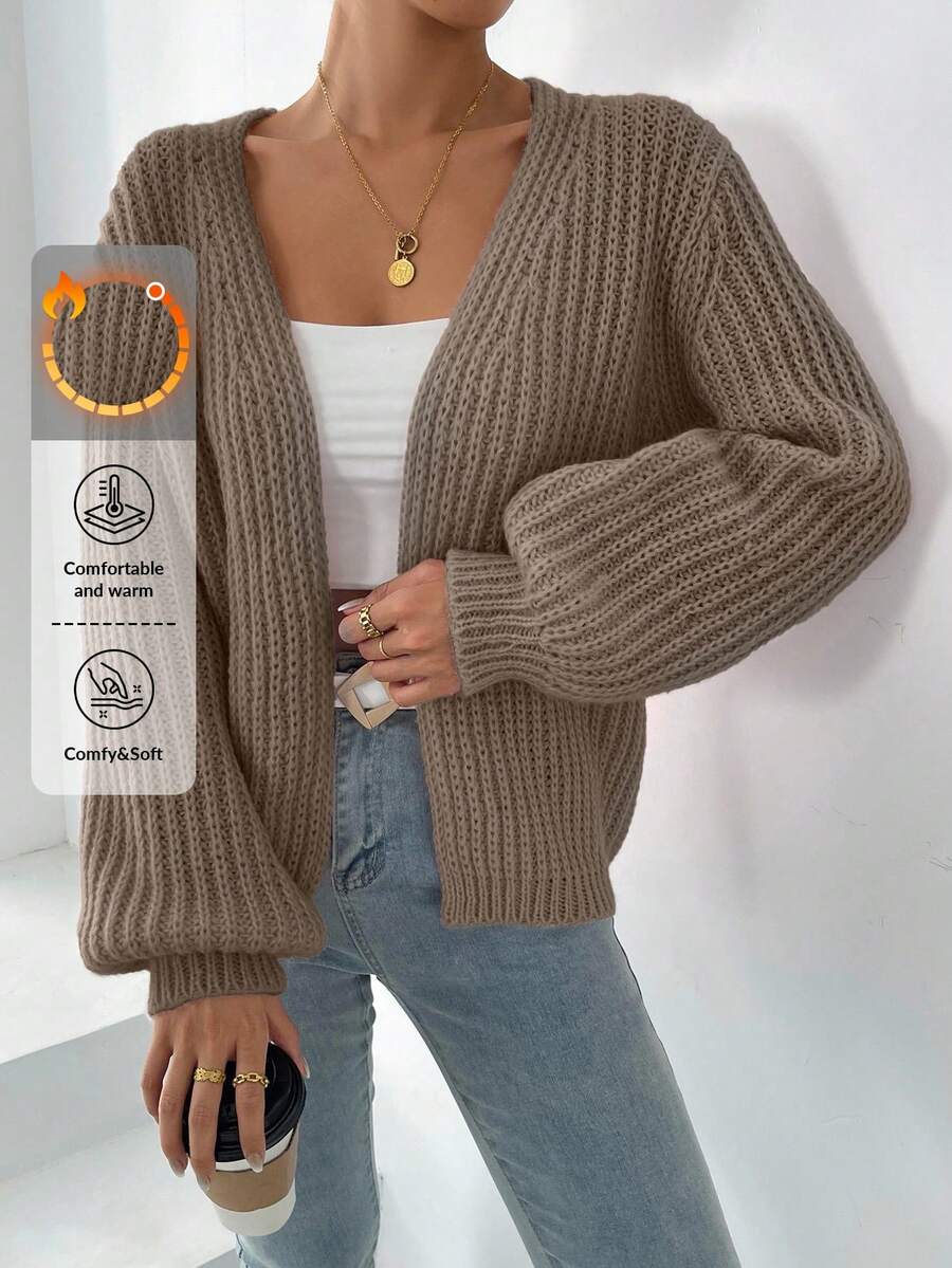 EURMUSE Cardigan cu mânecă lungă, casual, versatil, pentru femei, culoare uni, toamnă - Moca Brown - Vizualizare 1
