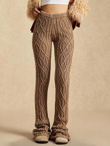 Easelle 水洗雪水纹扭纹复古游牧风羊毛裤，秋冬外套复古长裤，2025款 - 棕色 - 查看 6