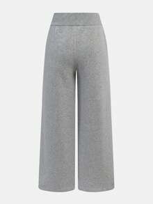 SHEIN Comfortable Casual Solid Color Knit Low Waist Wide Leg Teen Girl Sports Pants, Thermal Lined Winter Sports Pants, Wide Leg Sports Pants, Flared Sports Pants, Fleece Sports Pants - Grey - View 7