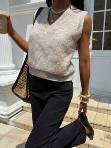 Serisse Women's Fashionable Commuter Sequin Mesh Knit Vest Winter Casual - Apricot - View 6