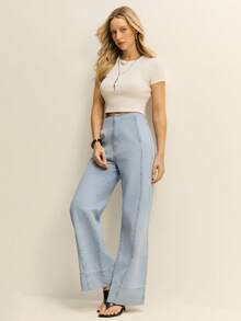 Daynim Quần jean ống rộng trơn - Rửa tối - Xem 6