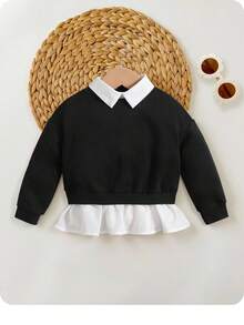 SHEIN Baby Girl Contrast Collar 2 In 1 Sweatshirt,In Fall/Winter