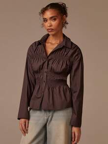 Athîral Camisa de mujer de unicolor de moda, otoño