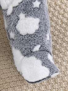 SHEIN 新生婴儿女孩/男孩衣服星星图案加厚长袖连脚连体衣 - 深灰色 - 查看 3