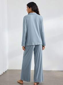 Ocili 休闲女士长袖纯色衬衫和长裤套装，舒适居家休闲服，适合假日、秋冬季穿着，舒适优雅。