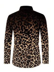 HIMLAND Men's Leopard Print Button Front Long Sleeve Casual Shirt, For Fall - Multicolor - View 3